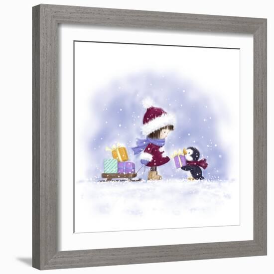 Little Girl and Penguin 2-MAKIKO-Framed Giclee Print