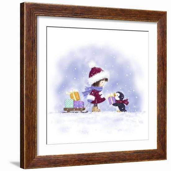 Little Girl and Penguin 2-MAKIKO-Framed Giclee Print