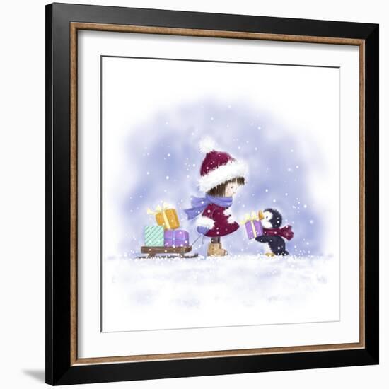 Little Girl and Penguin 2-MAKIKO-Framed Giclee Print