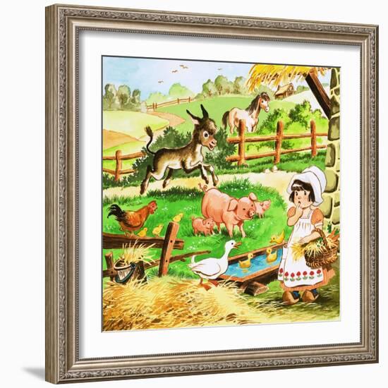 Little Girl at the Farm-English School-Framed Giclee Print