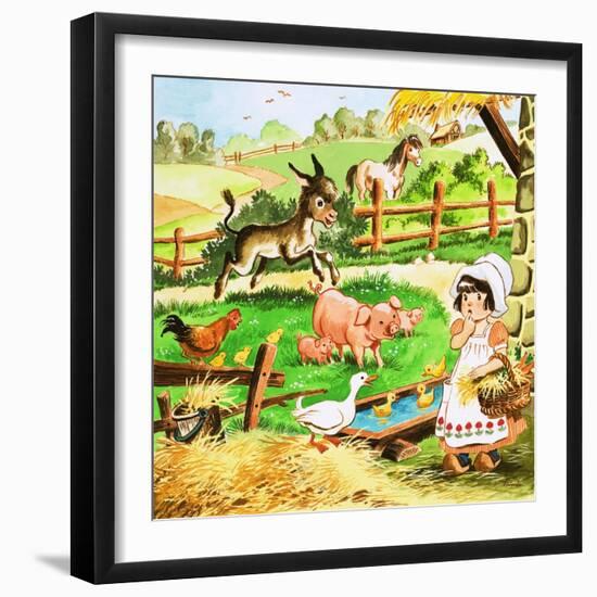 Little Girl at the Farm-English School-Framed Giclee Print