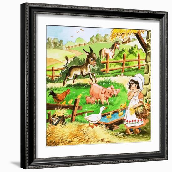 Little Girl at the Farm-English School-Framed Giclee Print