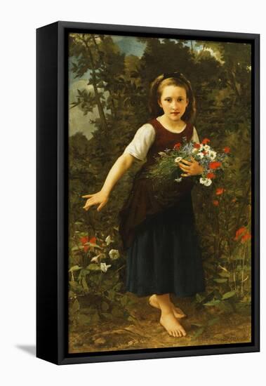 Little Girl by the Brook Holding a Sheaf of Flowers, 1886-William Adolphe Bouguereau-Framed Premier Image Canvas