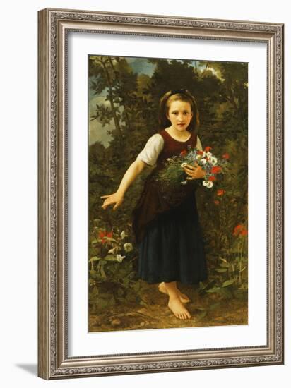 Little Girl by the Brook Holding a Sheaf of Flowers, 1886-William Adolphe Bouguereau-Framed Giclee Print