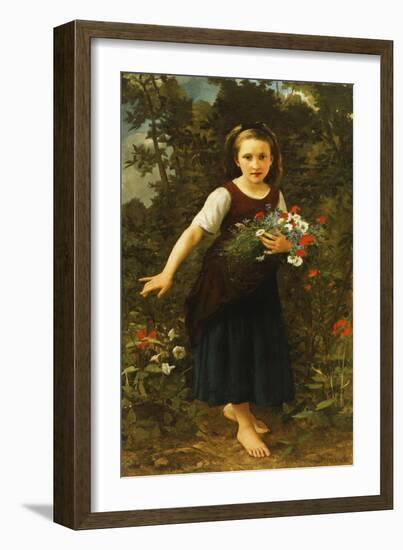 Little Girl by the Brook Holding a Sheaf of Flowers, 1886-William Adolphe Bouguereau-Framed Giclee Print