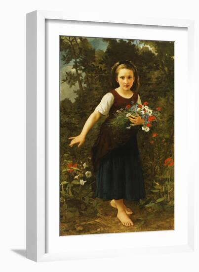 Little Girl by the Brook Holding a Sheaf of Flowers, 1886-William Adolphe Bouguereau-Framed Giclee Print