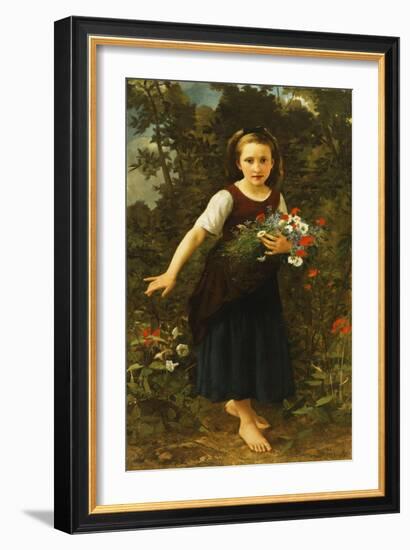 Little Girl by the Brook Holding a Sheaf of Flowers, 1886-William Adolphe Bouguereau-Framed Giclee Print