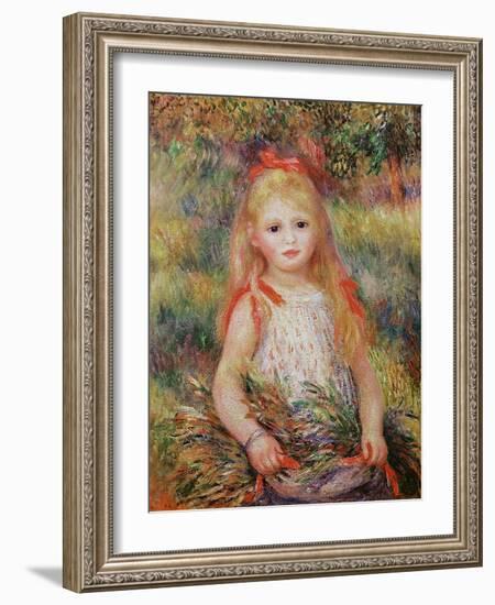 Little Girl Carrying Flowers, or the Little Gleaner, 1888-Pierre-Auguste Renoir-Framed Giclee Print