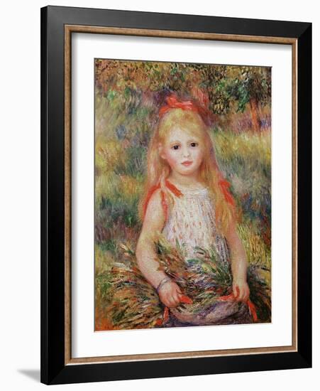 Little Girl Carrying Flowers, or the Little Gleaner, 1888-Pierre-Auguste Renoir-Framed Giclee Print