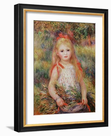 Little Girl Carrying Flowers, or the Little Gleaner, 1888-Pierre-Auguste Renoir-Framed Giclee Print