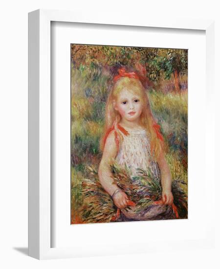 Little Girl Carrying Flowers, or the Little Gleaner, 1888-Pierre-Auguste Renoir-Framed Giclee Print