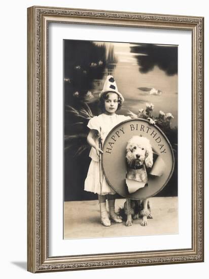 Little Girl Clown with Drum and Dog-null-Framed Art Print