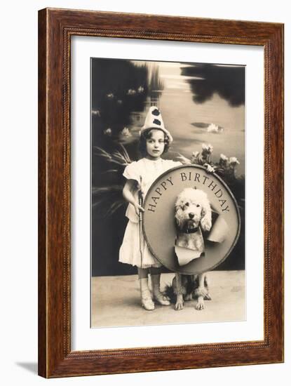 Little Girl Clown with Drum and Dog-null-Framed Art Print