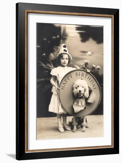 Little Girl Clown with Drum and Dog-null-Framed Art Print