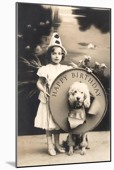 Little Girl Clown with Drum and Dog-null-Mounted Art Print