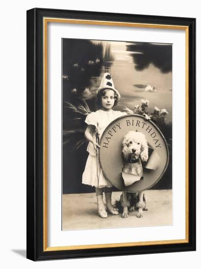 Little Girl Clown with Drum and Dog-null-Framed Art Print