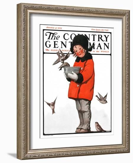 "Little Girl Feeding Birds," Country Gentleman Cover, January 31, 1925-Sarah Stilwell Weber-Framed Giclee Print