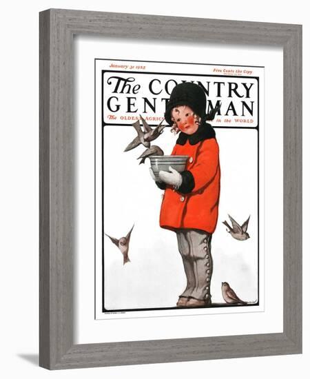 "Little Girl Feeding Birds," Country Gentleman Cover, January 31, 1925-Sarah Stilwell Weber-Framed Giclee Print