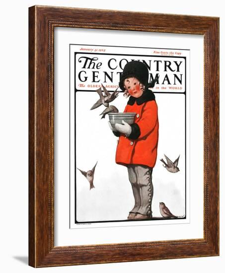 "Little Girl Feeding Birds," Country Gentleman Cover, January 31, 1925-Sarah Stilwell Weber-Framed Giclee Print