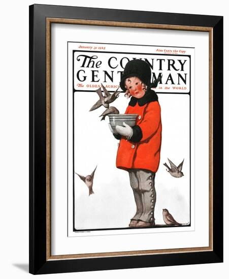 "Little Girl Feeding Birds," Country Gentleman Cover, January 31, 1925-Sarah Stilwell Weber-Framed Giclee Print