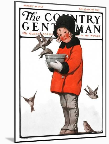 "Little Girl Feeding Birds," Country Gentleman Cover, January 31, 1925-Sarah Stilwell Weber-Mounted Giclee Print