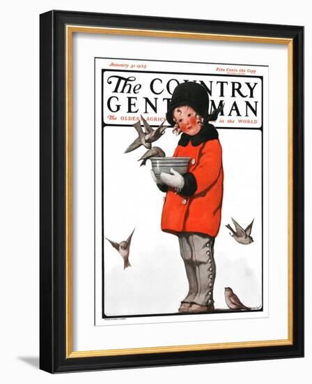 "Little Girl Feeding Birds," Country Gentleman Cover, January 31, 1925-Sarah Stilwell Weber-Framed Giclee Print