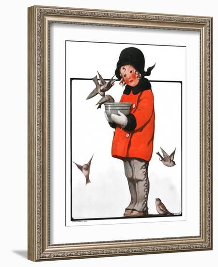 "Little Girl Feeding Birds,"January 31, 1925-Sarah Stilwell Weber-Framed Giclee Print