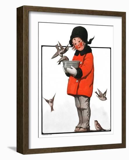 "Little Girl Feeding Birds,"January 31, 1925-Sarah Stilwell Weber-Framed Giclee Print