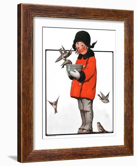 "Little Girl Feeding Birds,"January 31, 1925-Sarah Stilwell Weber-Framed Giclee Print