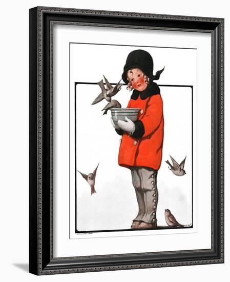 "Little Girl Feeding Birds,"January 31, 1925-Sarah Stilwell Weber-Framed Giclee Print