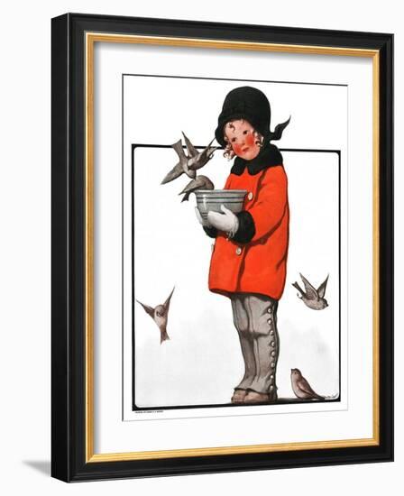 "Little Girl Feeding Birds,"January 31, 1925-Sarah Stilwell Weber-Framed Giclee Print