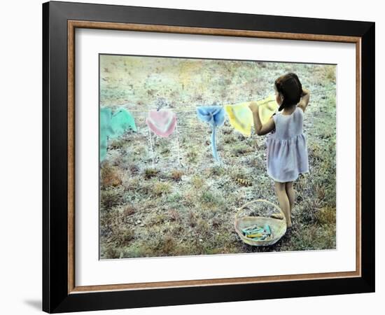 Little Girl Hanging Laundry-Nora Hernandez-Framed Giclee Print