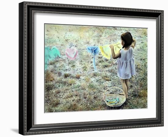 Little Girl Hanging Laundry-Nora Hernandez-Framed Giclee Print