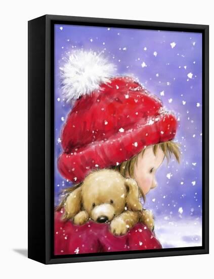 Little Girl Holding Puppy-MAKIKO-Framed Premier Image Canvas