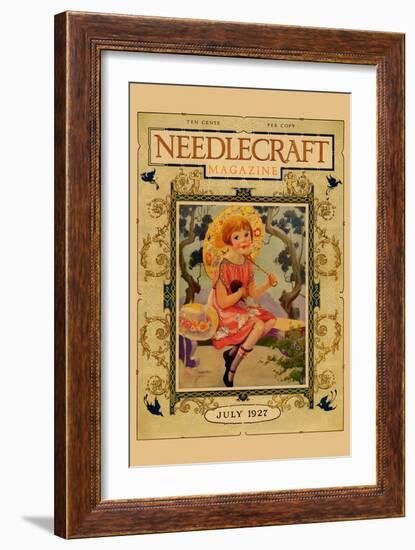 Little Girl Holds a Doll and Sports and Umbrella-Needlecraft Magazine-Framed Premium Giclee Print