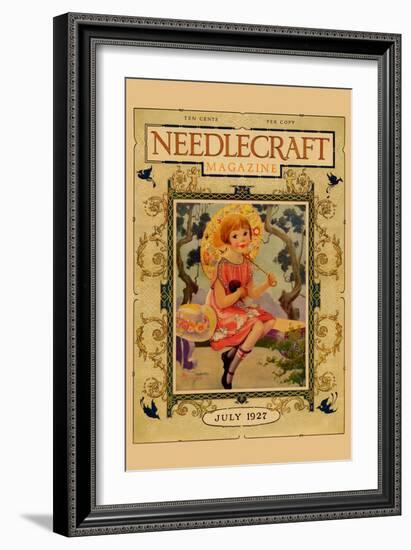 Little Girl Holds a Doll and Sports and Umbrella-Needlecraft Magazine-Framed Premium Giclee Print