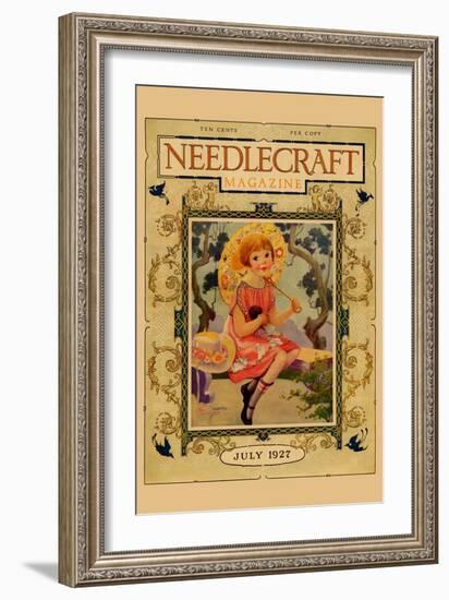 Little Girl Holds a Doll and Sports and Umbrella-Needlecraft Magazine-Framed Art Print