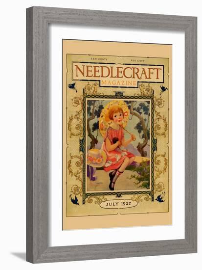 Little Girl Holds a Doll and Sports and Umbrella-Needlecraft Magazine-Framed Art Print
