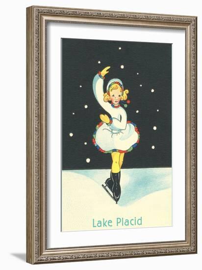 Little Girl Ice Skater in Lake Placid, New York-null-Framed Art Print