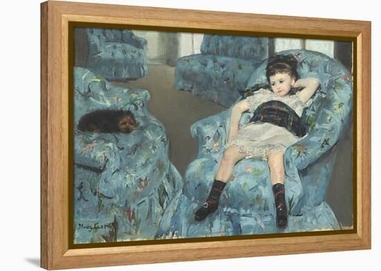 Little Girl in a Blue Armchair, 1878-Mary Cassatt-Framed Premier Image Canvas