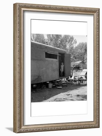 Little Girl in Hous Trailer-Dorothea Lange-Framed Art Print