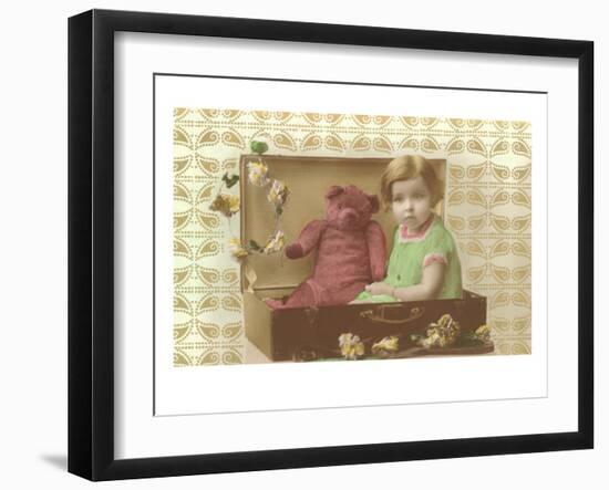 Little Girl in Suitcase with Teddy Bear-null-Framed Art Print