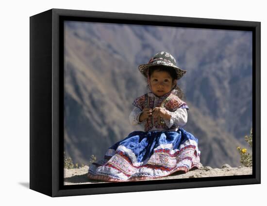 Little Girl in Traditional Dress, Colca Canyon, Peru, South America-Jane Sweeney-Framed Premier Image Canvas