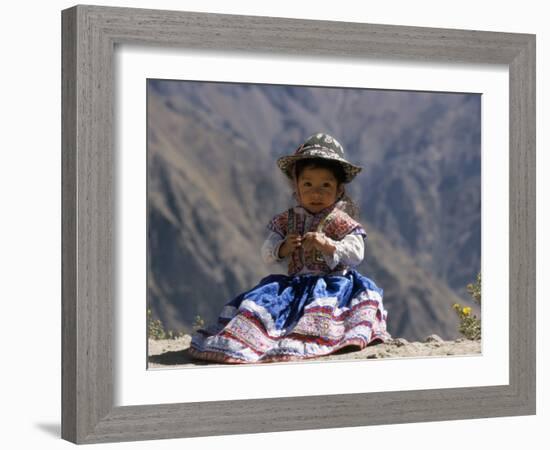 Little Girl in Traditional Dress, Colca Canyon, Peru, South America-Jane Sweeney-Framed Photographic Print