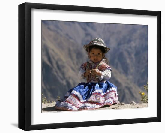 Little Girl in Traditional Dress, Colca Canyon, Peru, South America-Jane Sweeney-Framed Photographic Print