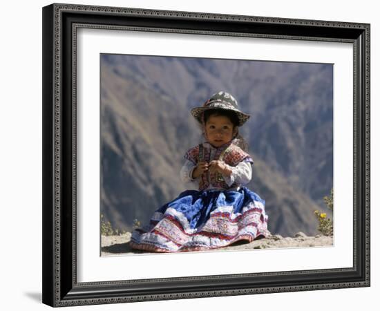 Little Girl in Traditional Dress, Colca Canyon, Peru, South America-Jane Sweeney-Framed Photographic Print