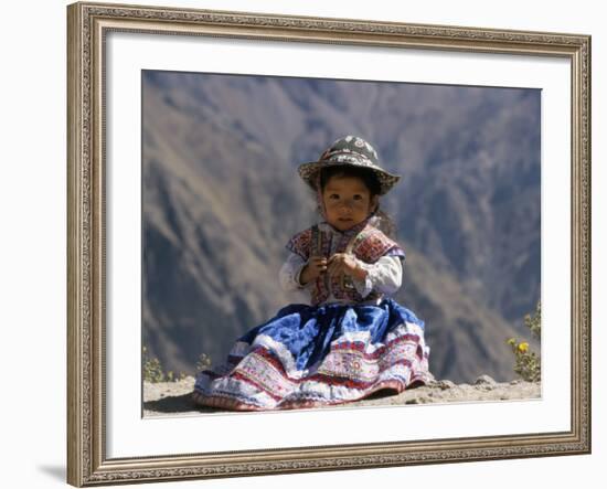 Little Girl in Traditional Dress, Colca Canyon, Peru, South America-Jane Sweeney-Framed Photographic Print