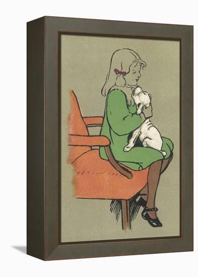 Little Girl is Licked Under the Chin by Her Affectionate White Puppy-Cecil Aldin-Framed Premier Image Canvas