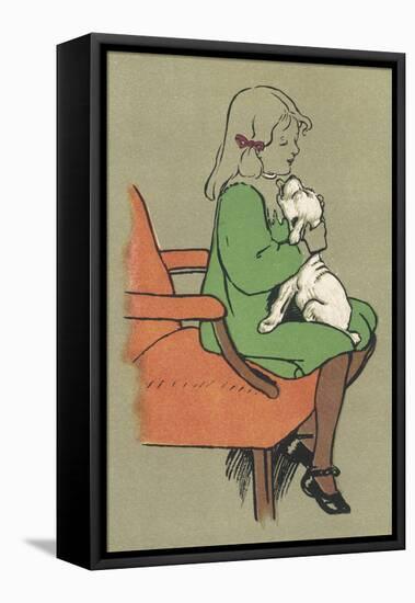 Little Girl is Licked Under the Chin by Her Affectionate White Puppy-Cecil Aldin-Framed Premier Image Canvas