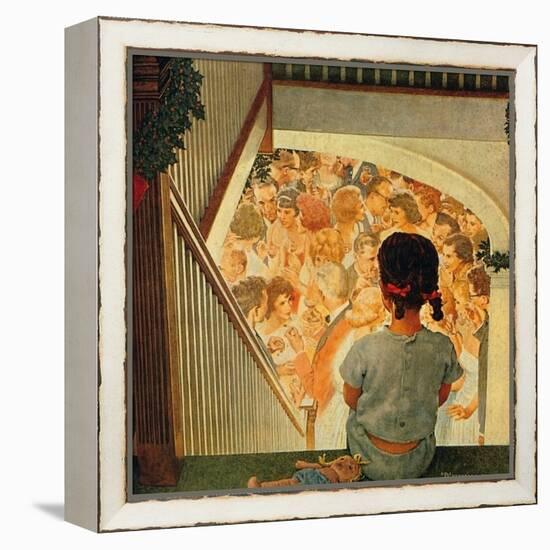 Little Girl Looking Downstairs at Christmas Party-Norman Rockwell-Framed Premier Image Canvas